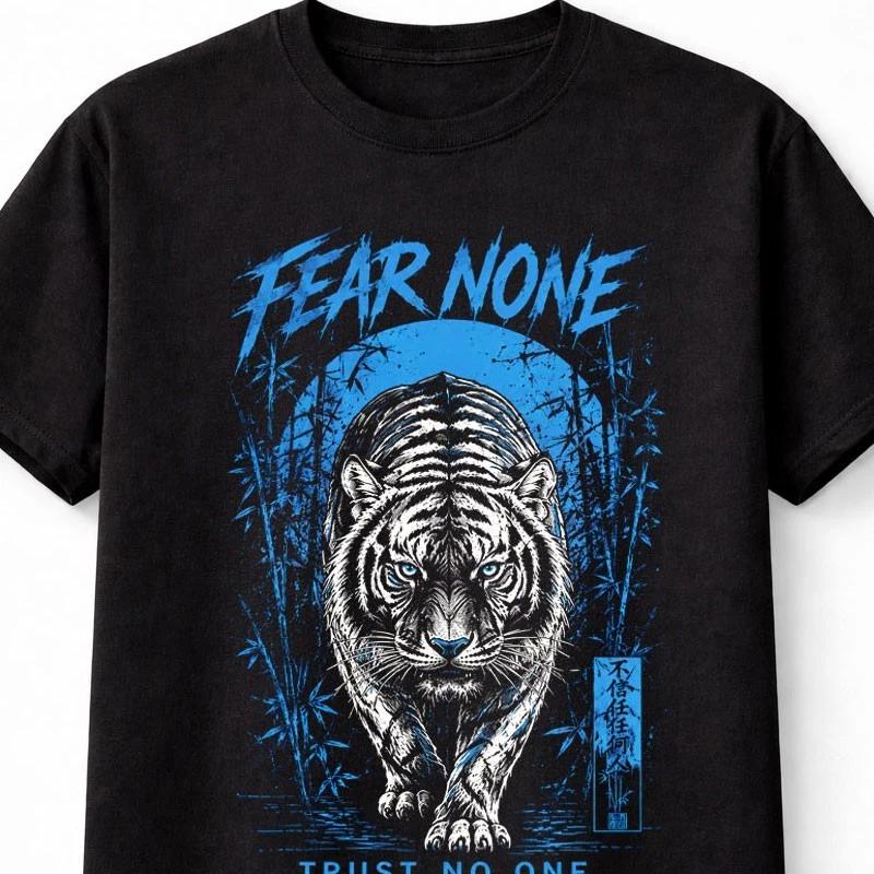Fear None Trust No One White Tiger Warrior Graphic Unisex TShirt S