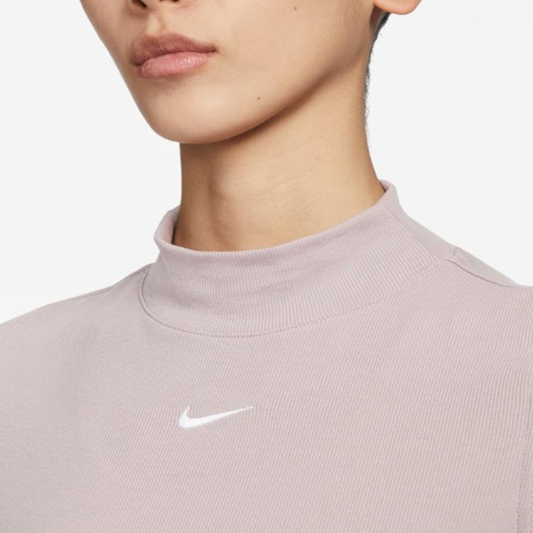 Nike T Shirts Women's Blended Gray Brown Turtleneck Moderate Straight Fit DV7881-272