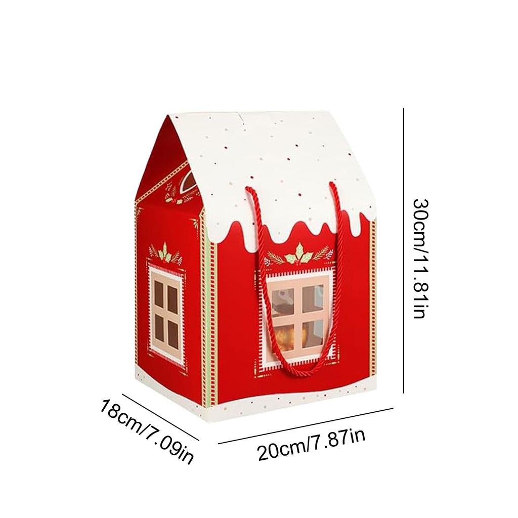 Christmas Cottage Gift Box Christmas Gift Boxes with Handle Festive Goodie Bags for Holiday Party Favors Cookie Candy Packaging