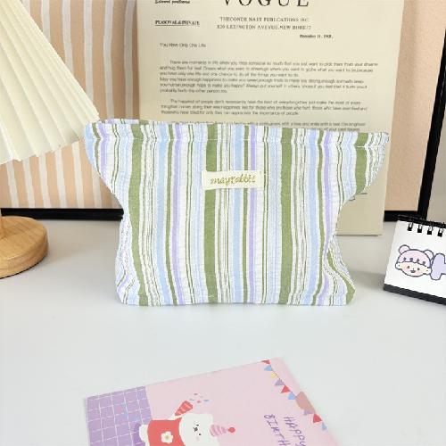 Portable Large Capacity Ruffled Striped Toiletry Bag, Travel Makeup Pouch for Women, Skincare Storage Liner & Cosmetic Organizer