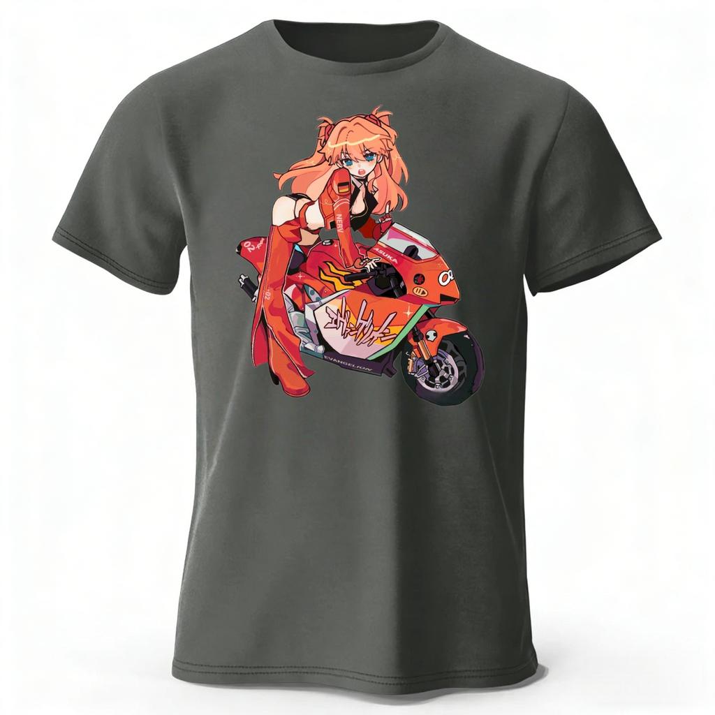 Fashionable New Motorcycle Girl Printed Cotton Short Sleeved Summer Mens Soft and Comfortable Oversized Loose Short Sleeved Top