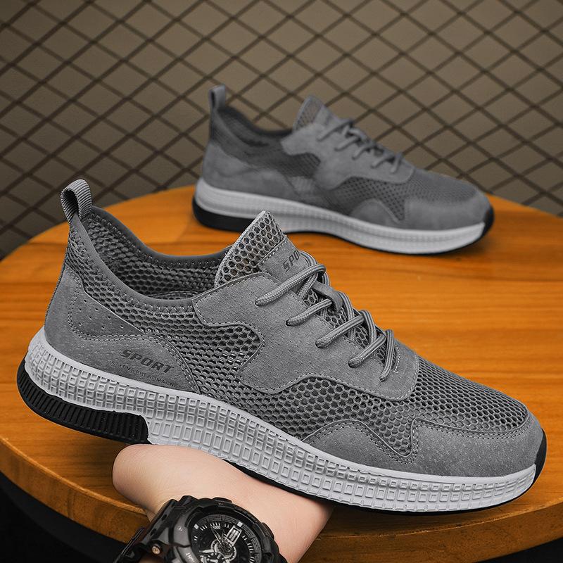 

Men s shoes 2025 leather summer sports tide shoes mesh hollow casual shoes men s deodorant thick-soled mesh work shoes 44 серый