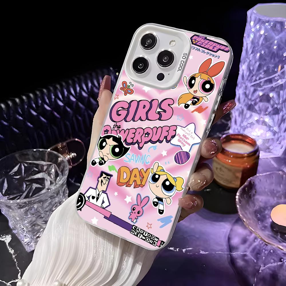 Cartoon Star P-Powerpuff Girls Phone Case For iPhone 16 15 14 13 12 11 Pro Max White Matte Laser Metallic Aurora Funda