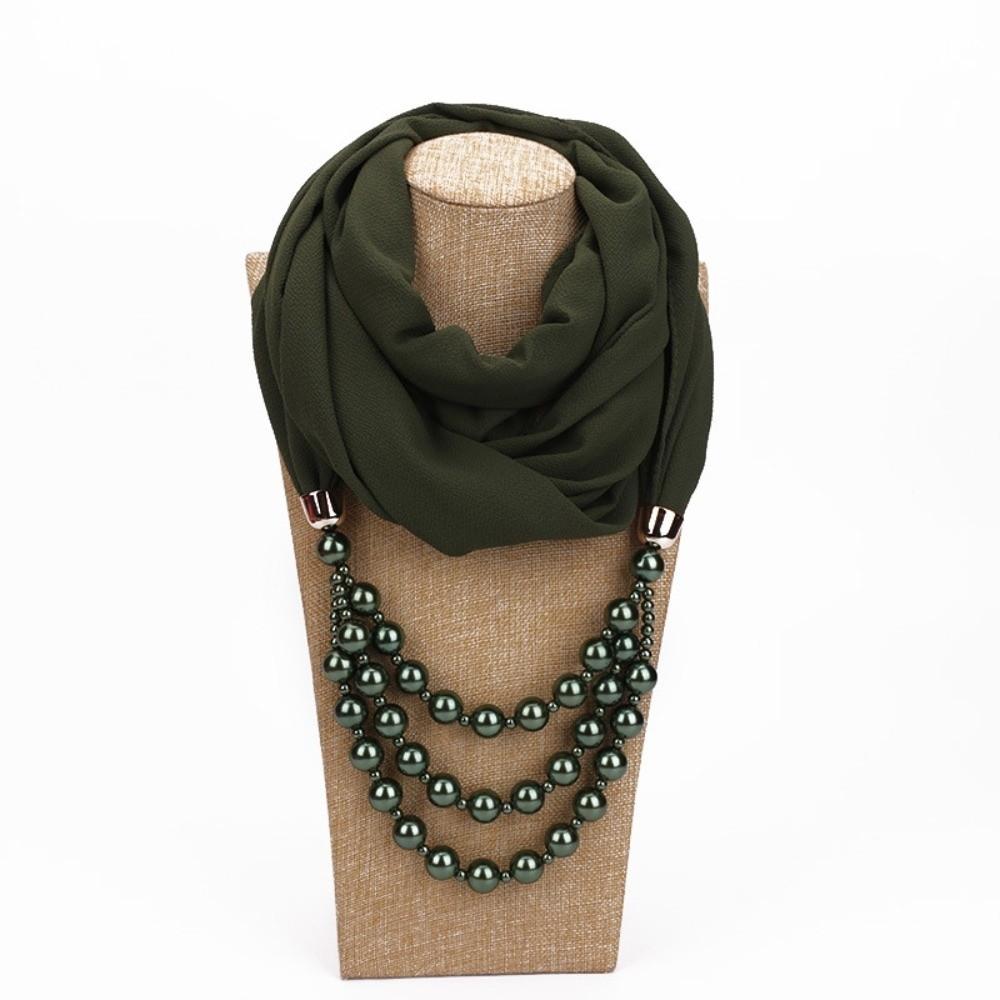 Layered Scarf Necklace Jewelry Two-in-one Chiffon Head Wrap Pearl Pendant Hijab Performance
