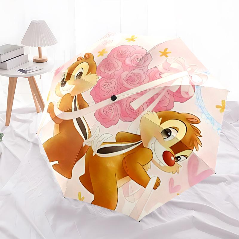 Chips and Dale, Flowers Themed Automatic Opening and Closing Umbrella, Brightly Colored 8-rib Portable Umbrella, Suitable for Men and Women, A Perfect
