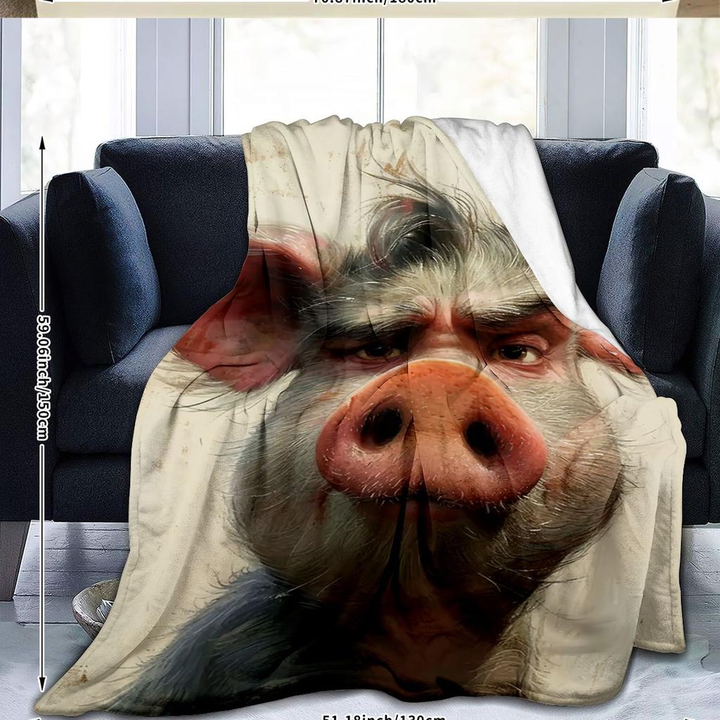 Interesting Pig-themed Pattern Flannel Printed Blanket Suitable for All Seasons Suitable for Living Room Office Sofa and Travel