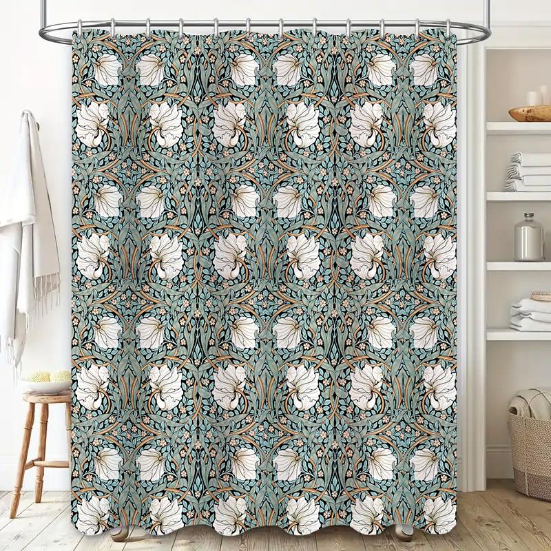 Vintage Floral Shower Curtain Soft Fabric Decorative Bath Rug Cover With Rod Pocket For Home Bathroom Decorations