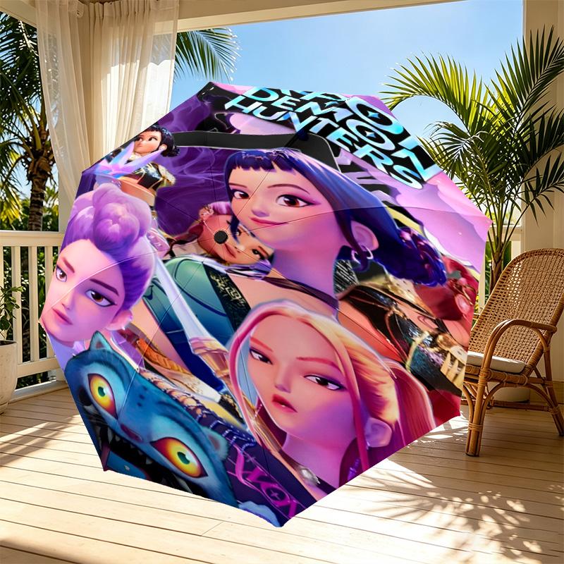 Parapluie Automatique Ouverture Fermeture Impression Chasseurs de Démons KPop, Parapluie Pliable Portable, pour l'Extérieur, les Trajets, le Camping, Cadeau d'Anniversaire Idéal