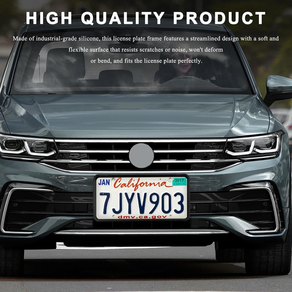 Silicone License Plate Frame, Rust-Proof Rattle-Proof Front Back License Plate Cover With Drainage Holes, Weather-Proof Car Plate Bracket Holder With