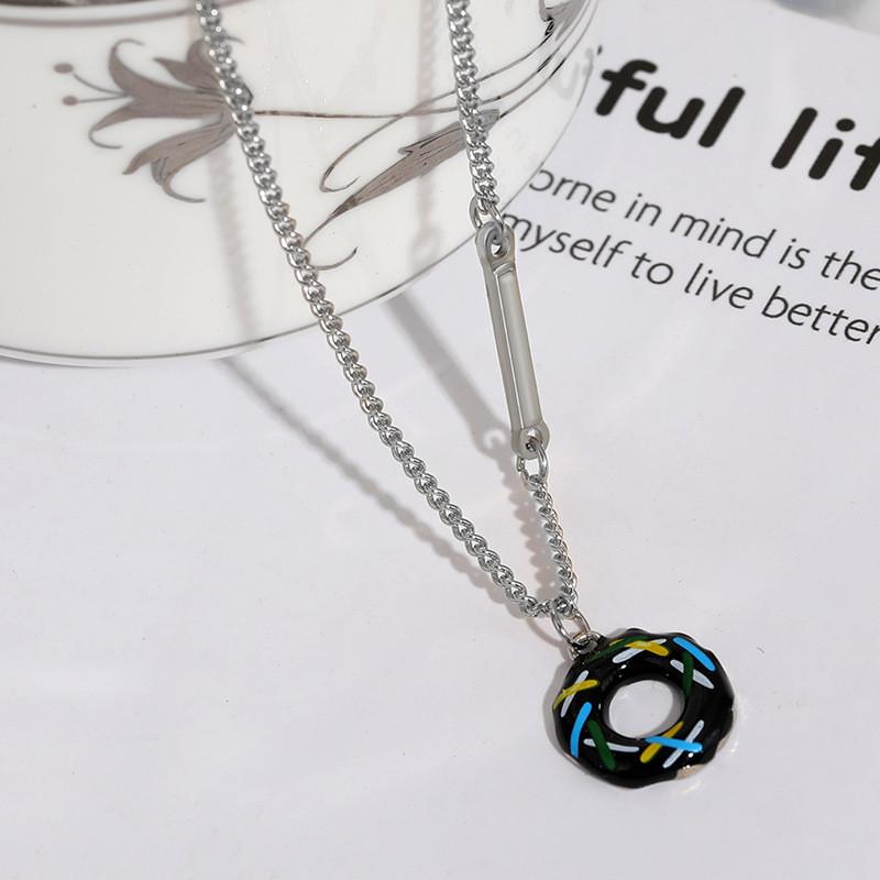 Stylish Korean Creative Sweet Donut Necklace And Ring Set With Unique Design And High Quality Craftsmanship For Fashion Enthusiasts