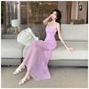 Summer Korean Style Women's Clothing Sleeveless Sweater Dress Tank Knit Long Dress with Fish Tail Woman Dresses