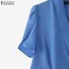 ZANZEA Women Summer V-Neck Casual Short Sleeve Blouse