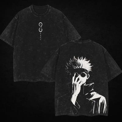 Camiseta Gráfica Anime Jujutsu Kaisen Gojo Satoru Masculina Feminina Algodão Lavado Camisetas Vintage Roupa Casual Harajuku Camiseta Masculina