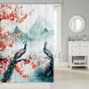 Japanese Style Bathroom Curtain Cherry BlossomShower Curtain for Girls Teen Women,Watercolor Mount Fuji Sakura Animal Aesthetics