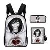 Trendy Popular Jeff The Killer 3D Print 3pcs/Set pupil School Bags Laptop Daypack Backpack Inclined shoulder bag Pencil Case