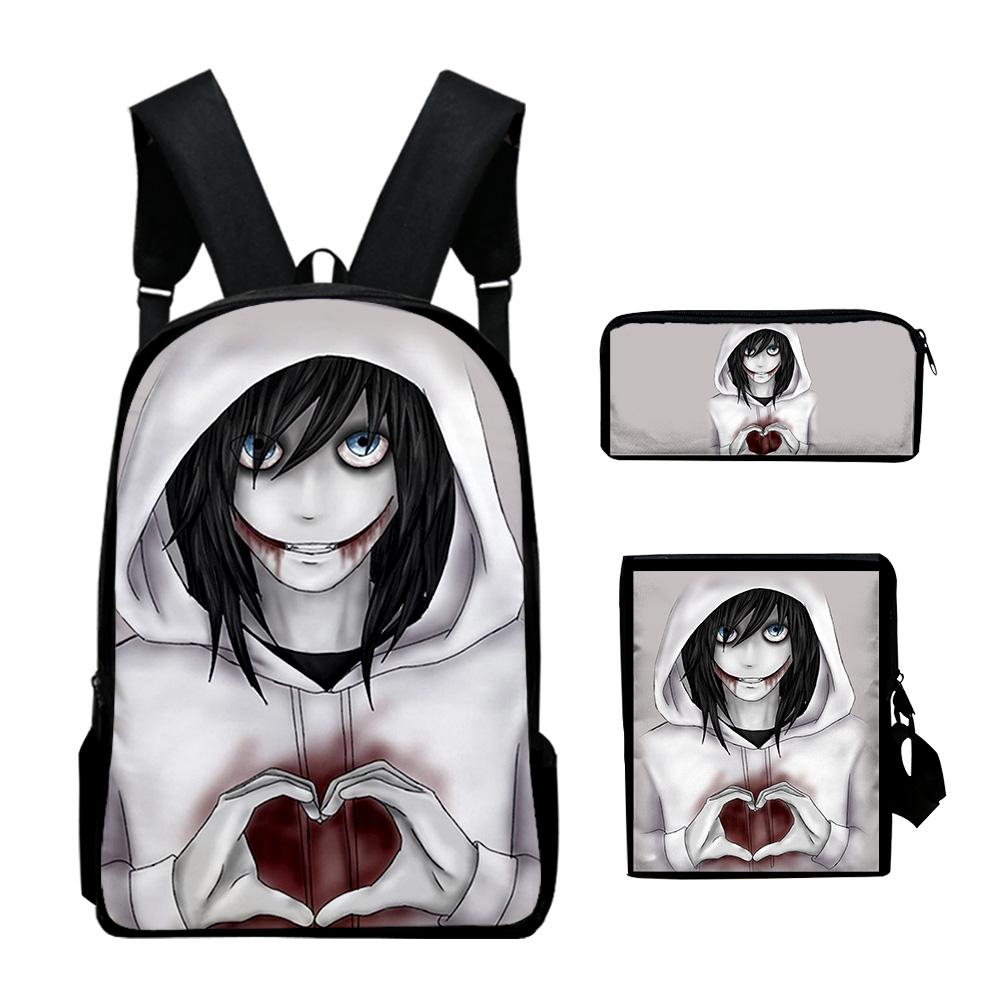 Trendy Popular Jeff The Killer 3D Print 3pcs/Set pupil School Bags Laptop Daypack Backpack Inclined shoulder bag Pencil Case