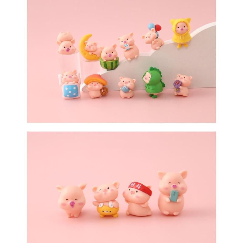 Miniature Pigs Statue Garden Decors Small Resin Pigs Figurine Toy Mini Cake Toppers for Birthday Party Decors Supplies
