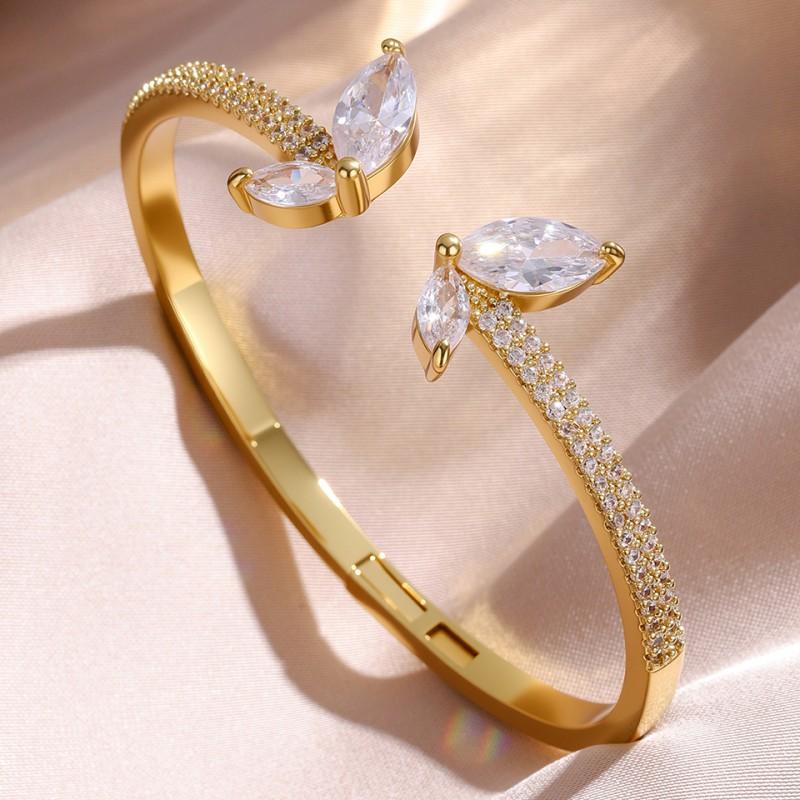 Micro Pave Zircon Adjustable Open Cuff Bracelet Butterfly Clover Star Fine Jewelry Women