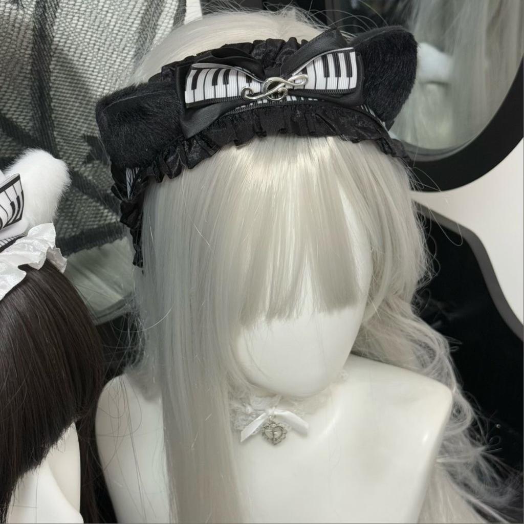 Hair Band Hair Bow Headband Musical Note Cat Ear Plush Gothic Style Lolita Y2k Accessories Hair Accessories Woman Head Jewelry