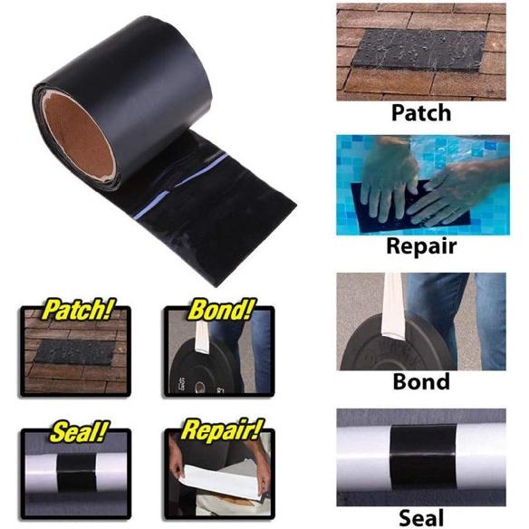 Super Strong Fiber Waterproof Tape - Shallwell Stop Leaks Seal Repair Tape Performance Self Fix Tape Adhesive Tape (Black, 3.93 Inch)