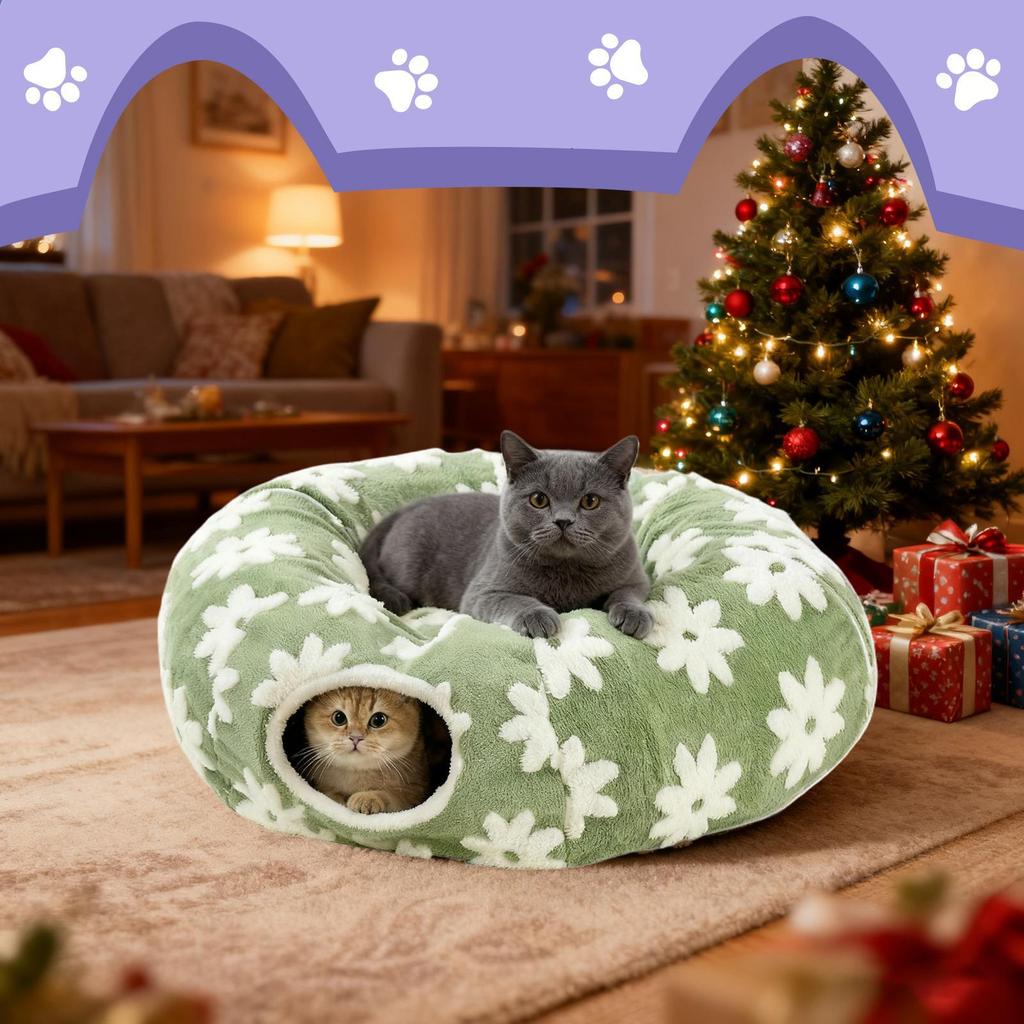 Tunnel For Cats Washable Plush Bed With Ball Flower Design Interactive Cat Tubes And Tunnels For Crawling Scratching Teething