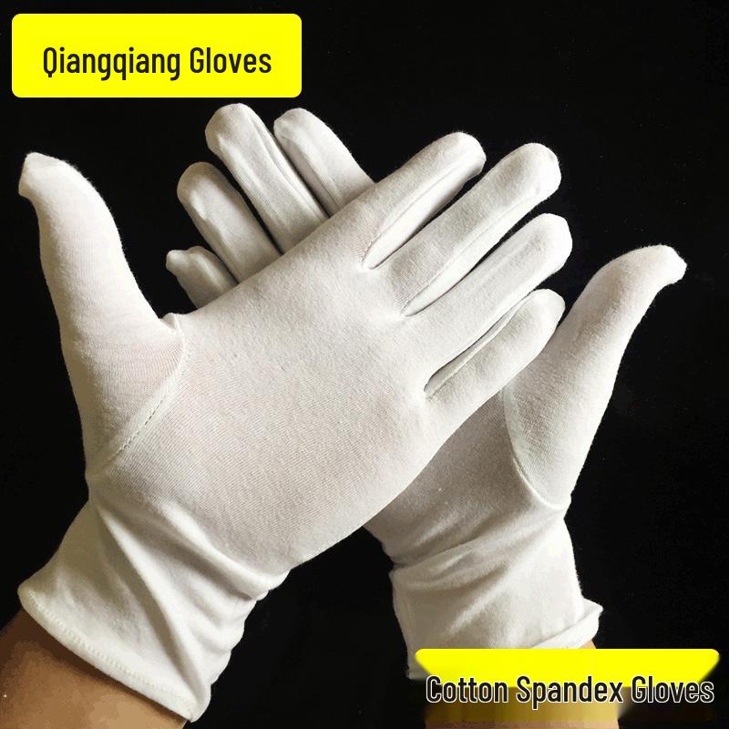 White Cotton Spandex Jewelry Appraisal Gloves Standard Cotton