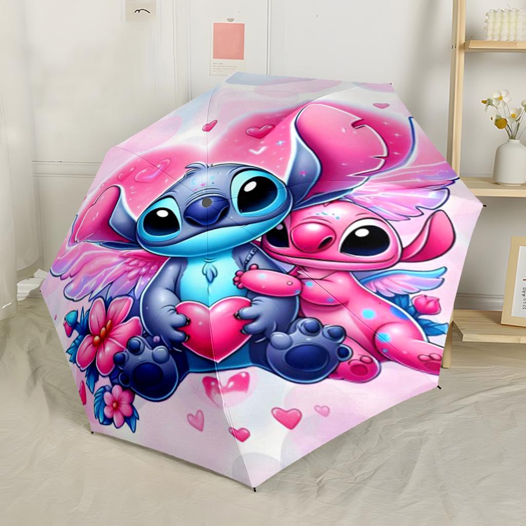 Stitch And Friends Adventure Compact Travel Automatic Umbrella Folding Umbrella with 8 Ribs Lightweight All-Season Umbrella for Travel