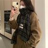 Retro Green Plaid Scarf for Women Winter Korean Version Versatile Thickened Student Shawl Dual Purpose Warm Knitted Scarf