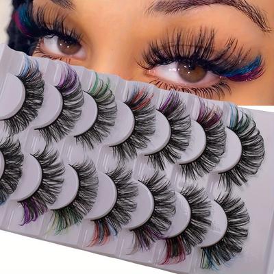 7 Pairs Colorful 3D False Eyelashes DD Curl Fluffy Faux Mink Lashes With Color Russian Volume Natural Thick Curly Lashes Extension