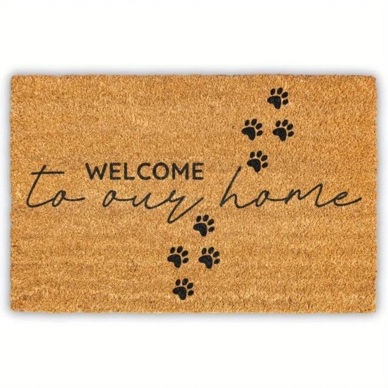 Beige Leopard Print with Art Welcome Welcome Mat Non‑Slip Rug for Unique and Modern Home Entryway
