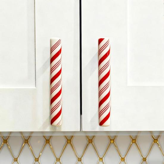 2/8/16 Peças Capas para Ferragens Decorativas Capas para Puxadores de Armário de Natal Peppermint Vermelho Elásticas