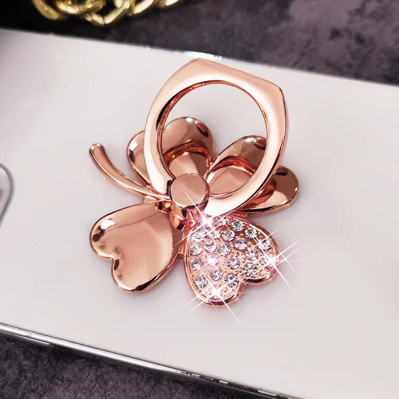 Vierblättriges Kleeblatt Telefon Fingerring Halter Für iPhone Redmi Samsung Kristall Metall Griff Drehung Handy Ständer Halterung
