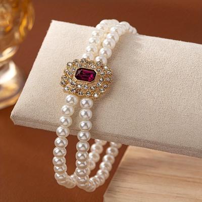 Foreign Trade, High-end Double-layer Imitation Pearl Bracelet Temperament Diamond-set Geometric Women's Jewelry