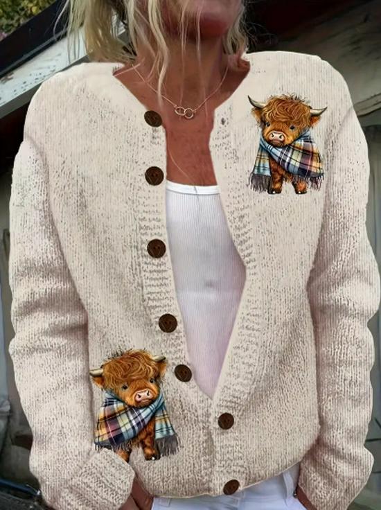 3D Digital Print Women's Cardigan Jacket - Autumn/Winter European & American Style Polyester