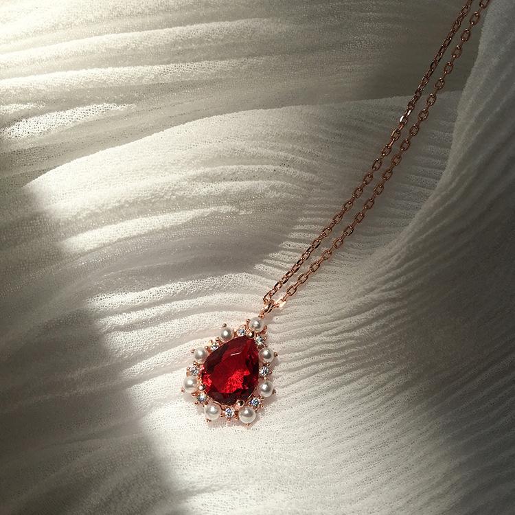 

Европейская и N принцесса свадебное ожерелье с рубиновым кулоном модное темпераментное розовое золото ключичная цепочка 925 silver