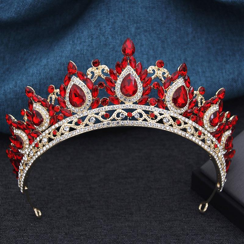 Exquisite Vintage Red Crown Princess Royal Queen Tiaras Bride Headdress Prom Party Wedding Dress Crowns Hair Jewelry Bridal
