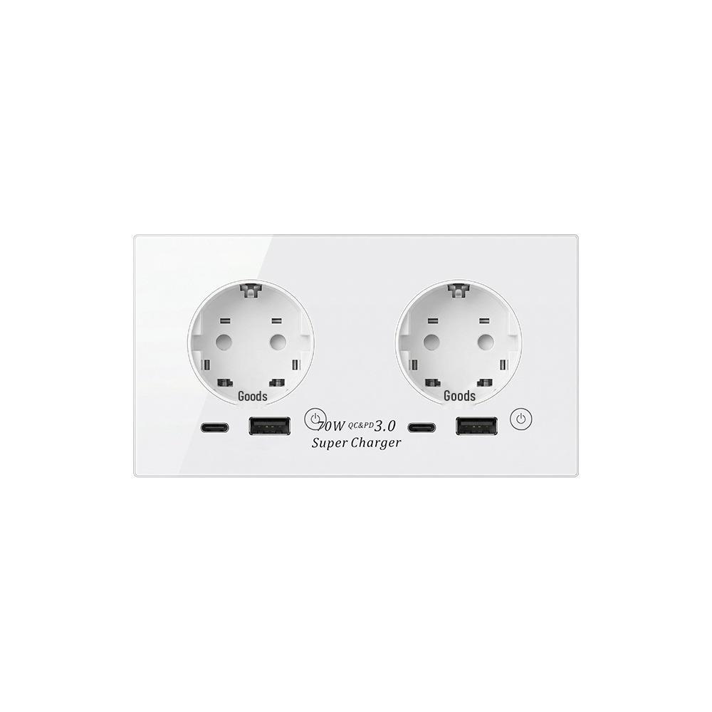 70W Smart Home EU WiFi Dual Socket with Fast USB Charging, Voice Control, Timer, and Power Monitoring