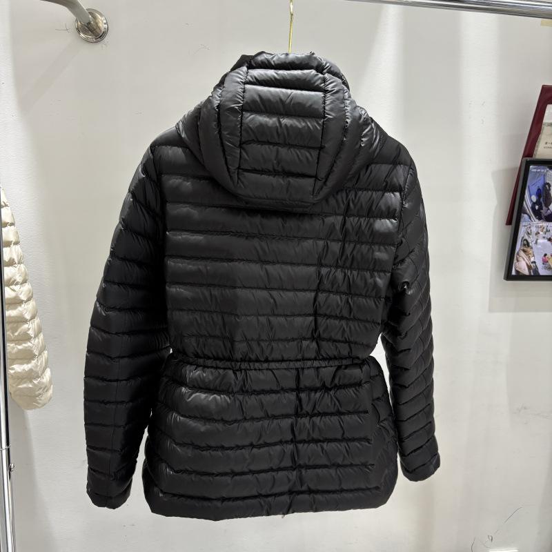 Autumn and winter new fashion hooded ribs strips drawstring waist light short white duck down jacket women's coat