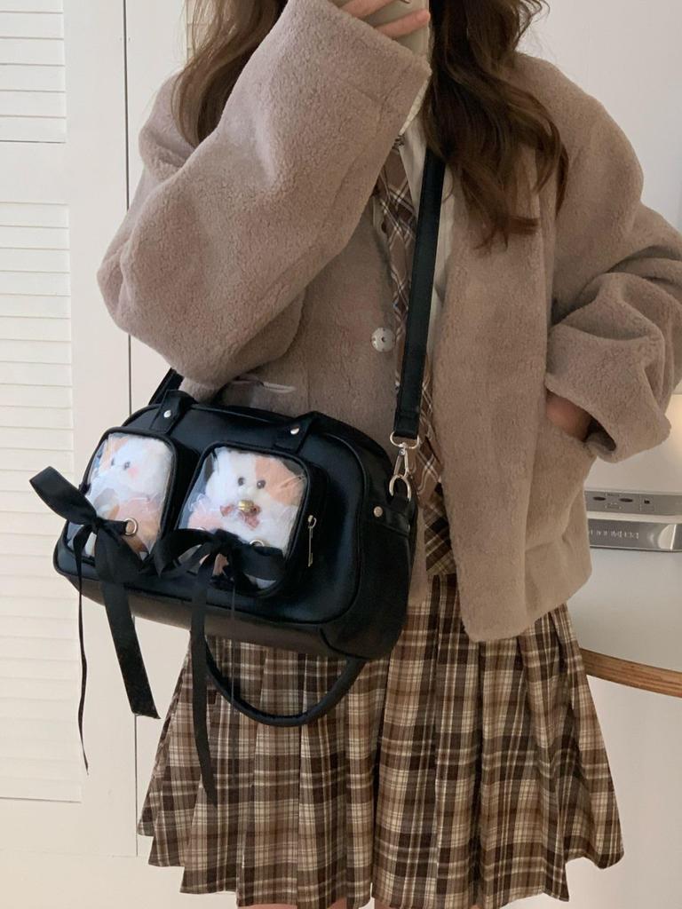 Stuffed Animal Ita Plush Toy Ita Oshikatsu Shoulder Oshi Otaku Activity [CLOGRATIA] Bag, Bag, Bag, Bag, Mini, Bag, Bag, Plush, (Black)