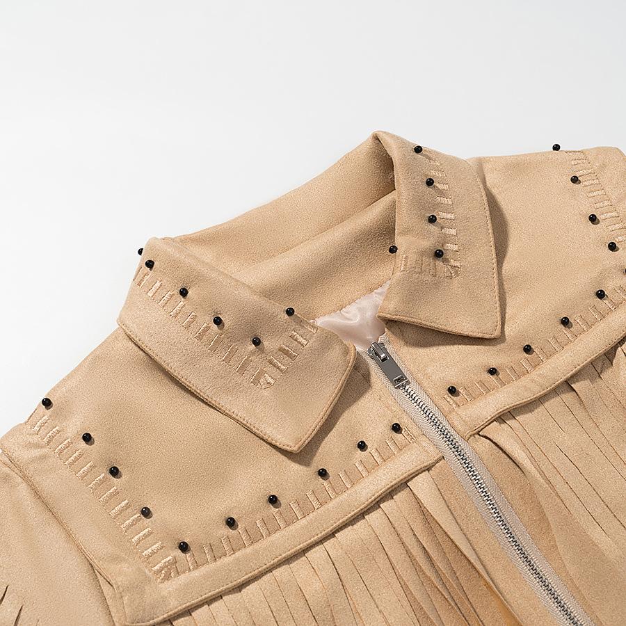 European and American style, new women's clothing, fashionable casual fringed leather jacket, imitation suede PU jacket