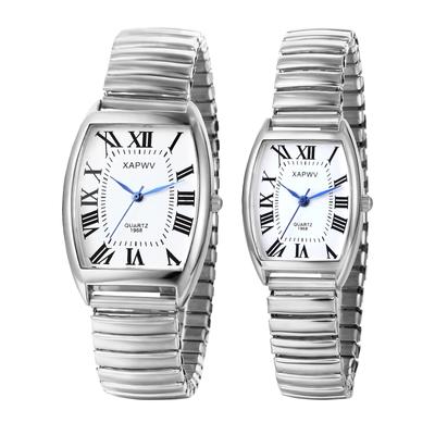 Watch Pair Couple Roman Alphabet Analog Display Square Antique Stylish Elastic Belt Pair Watch Quartz Watch Silver Fashion Accessories Birthday