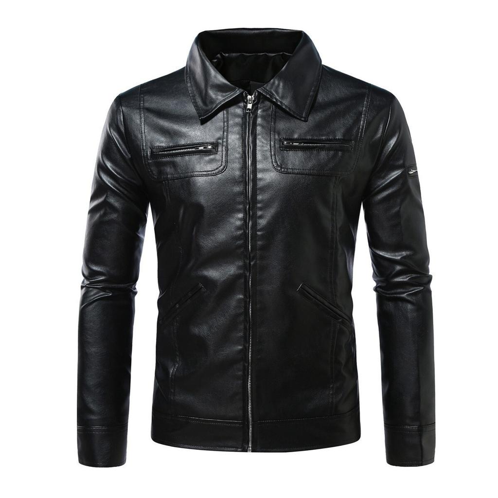 Men's PU leather jacket retro locomotive lapel jacket slim cycling motorcycle jacket spring and autumn leather jacket