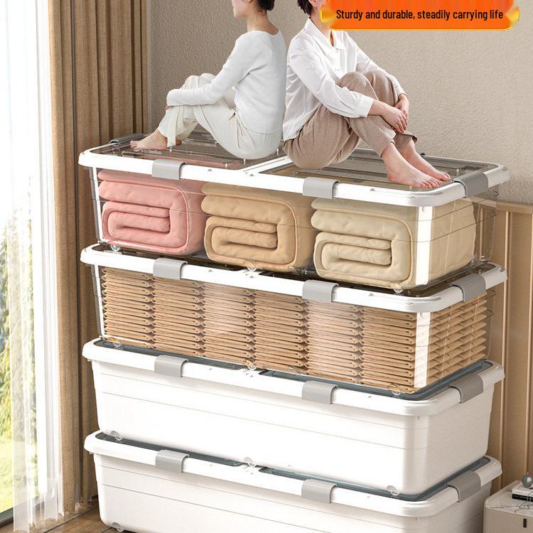 Under-bed Transparent Storage Box with Wheels for Clothes and Quilts