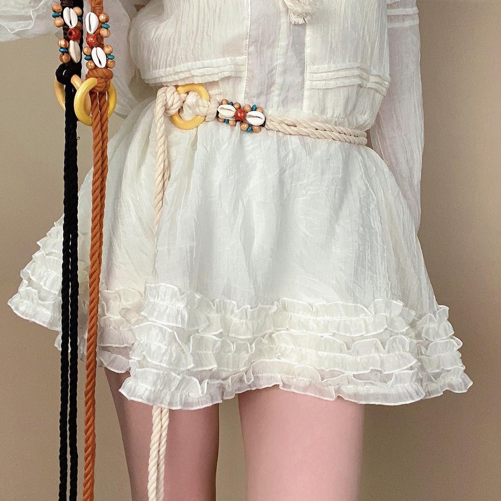 Natural Cord Belt Bohemian Round Clasp Waist Sash Handmade Braided Waist Strap for Women Casual Outfits