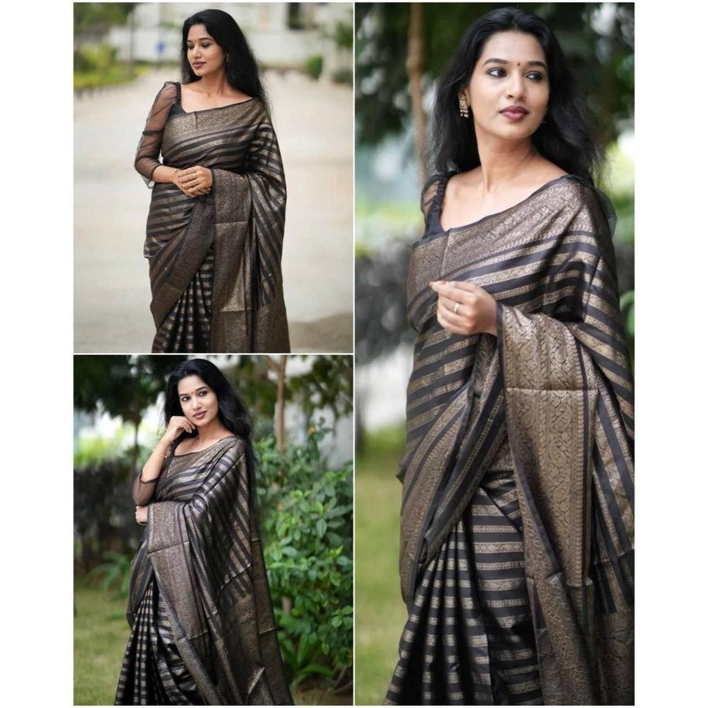 Silk Saree from the ALMAARI store is adorned with beautiful Zari work in form of traditional motifs.