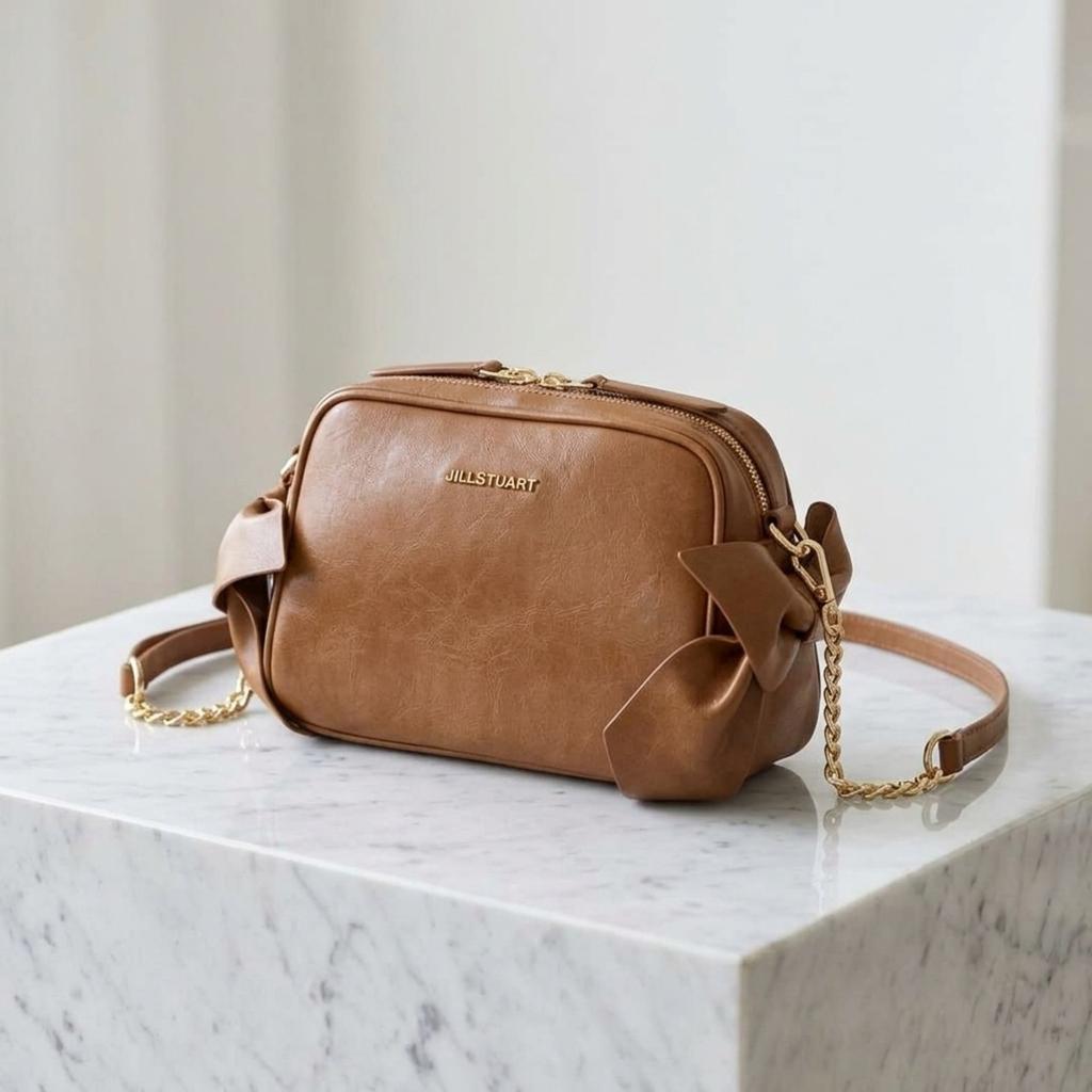 JILL STUART Pecotto JSLH5ES1 Shoulder Bag Camel Ribbon Design Vintage Feel Rounded Feminine Women's Handbag