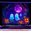 Nuxovilar UV Reactive Tapestry Halloween Ghost Forest Scene BlackLight Tapestries Cool UV Black Light Pumpkin Night Tapestry Liv