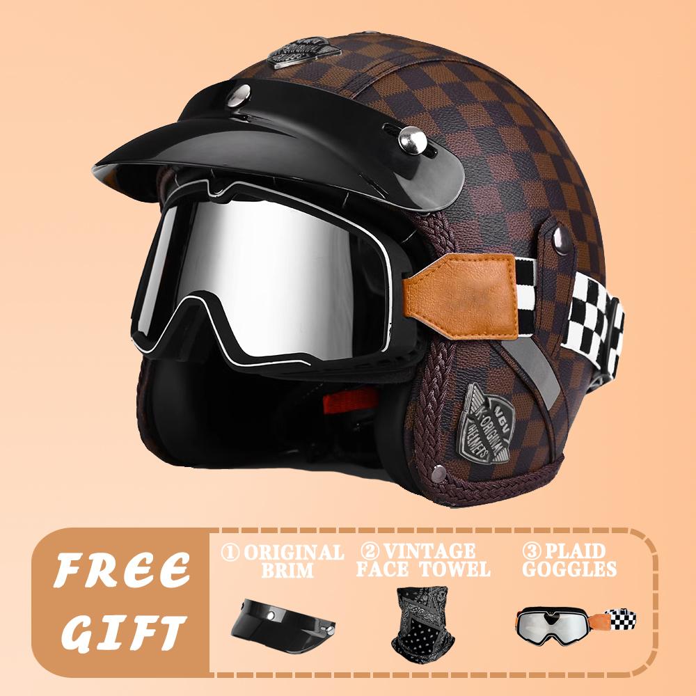 VGV Motorcycle Helmet DOT Certification Motorcycle Lightweight Four Seasons Street Helmet Three Quarters Vintage Half Helmet