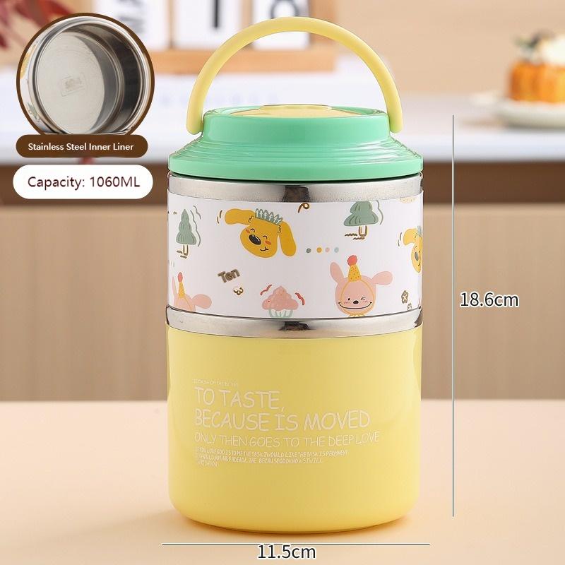 

Thermos Bento Box Cartoon Pattern Double Layer Stainless Steel Lunch Box Office Workers Students Portable Thermos Food Container 1060ML&2