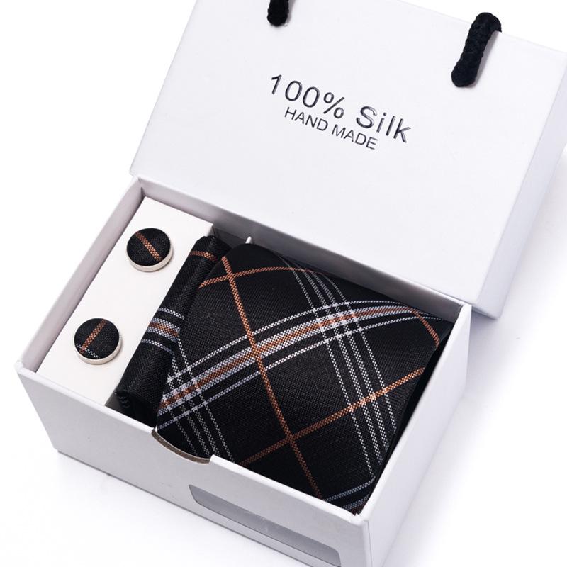 Men's 1200-Needle High-Density Business Stripe & Paisley Tie Set - 6 Piece Groom & Wedding Gift Box